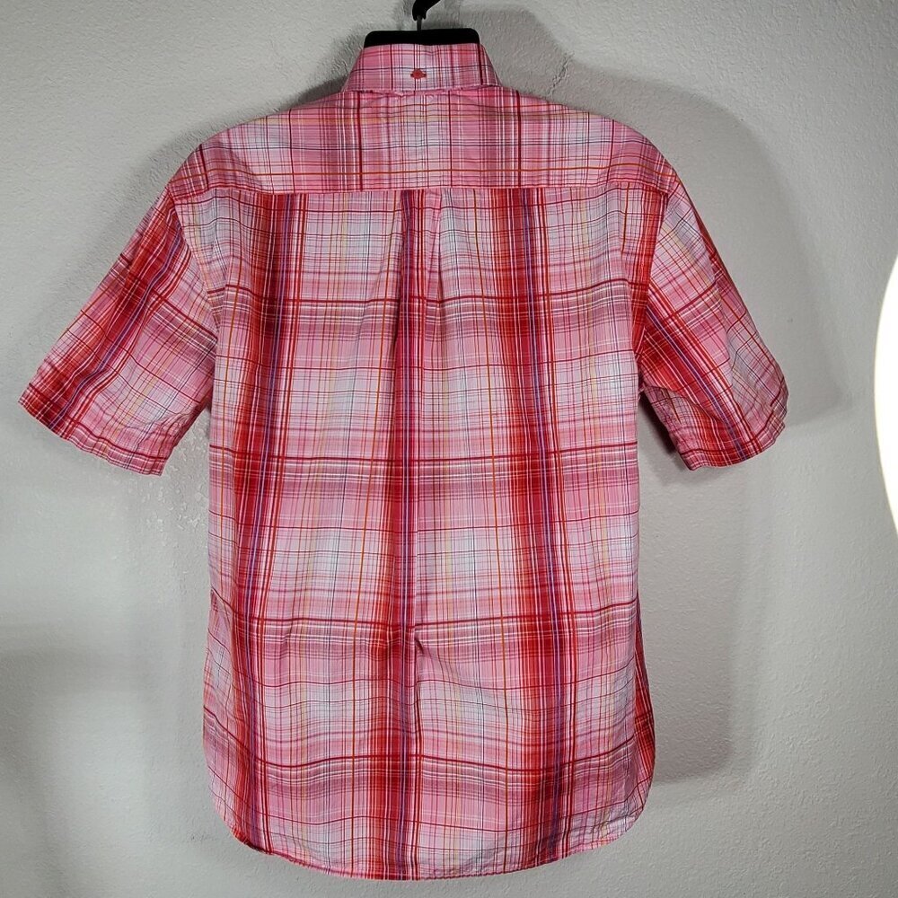 Tommy Hilfiger Mens Medium Red Plaid Button-Down Short Sleeve Shirt - Picture 10 of 12